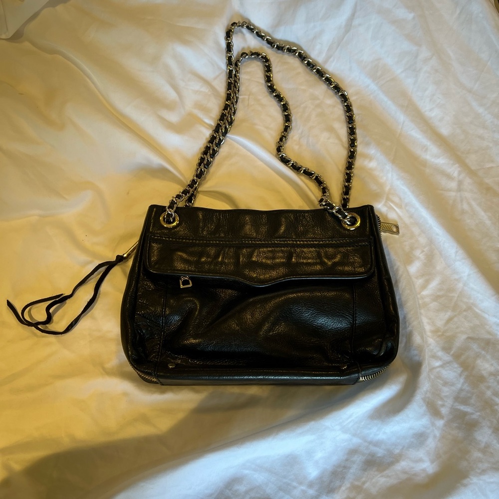 Rebecca Minkoff Black Leather Swing Shoulder Bag with Gold Straps - Picture 2 of 9
